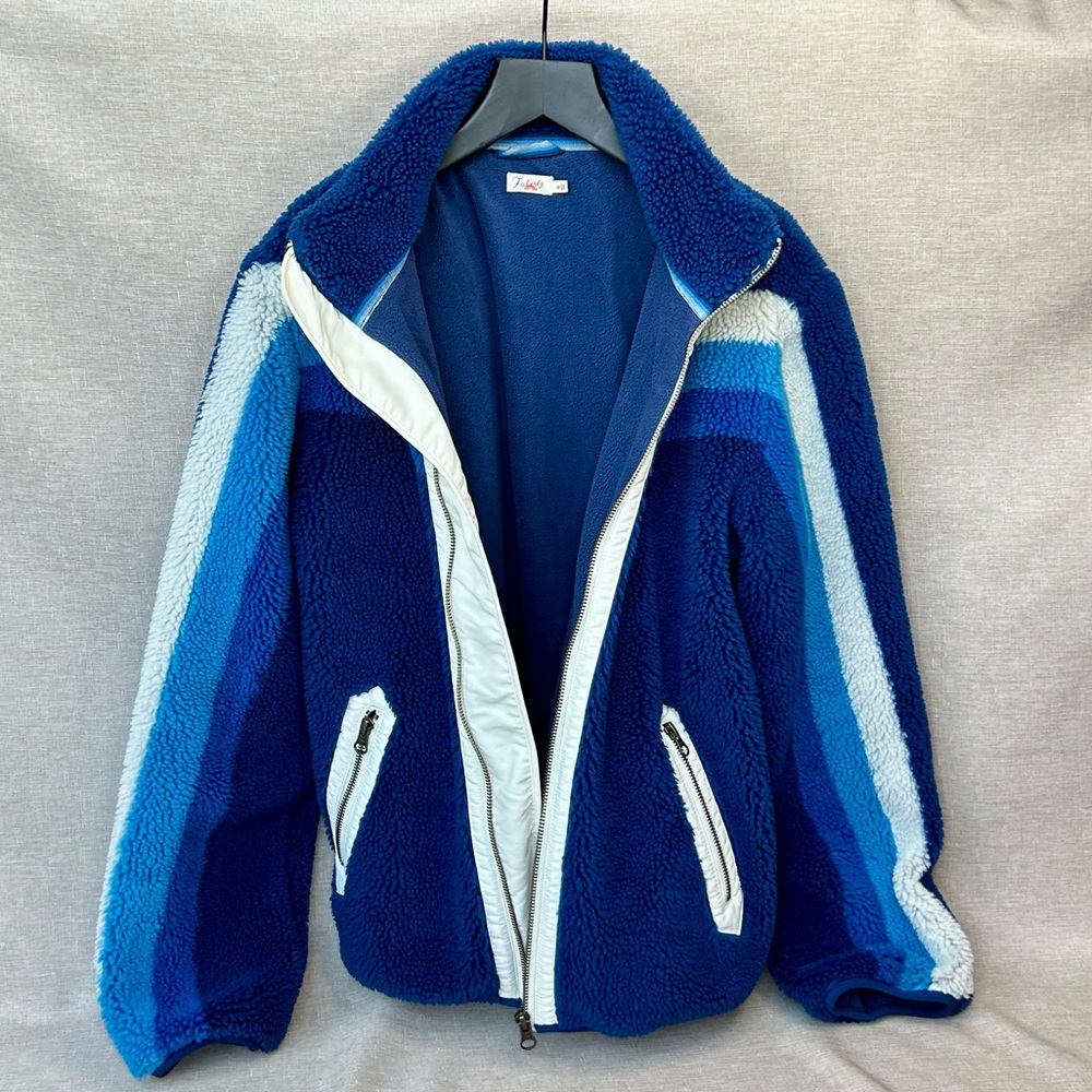 NWOT Faherty Apres Dream Fleece Sherpa Jacket – Chevron Blue Multi Stripe - Picture 4 of 10